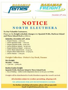 Urgent Notice: Freight Schedule Changes For North Eleuthera November 